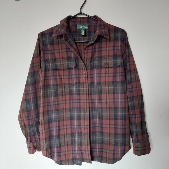 Ralph Lauren Tops - Lauren Ralph Lauren Women's M Plaid Flannel Button-up Shirt Brown 100% Cotton